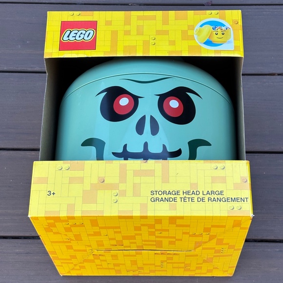 Lego Green Skeleton Head LARGE Storage Container Toy Organization Bin Stackable - Picture 7 of 8